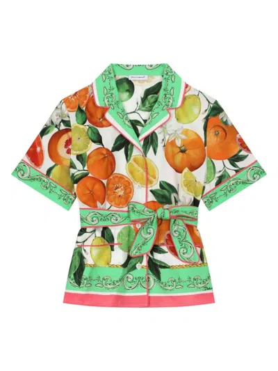 Dolce & Gabbana Kids' Shirt With Belt And Orange And Lemon Print In An Arance Limoni