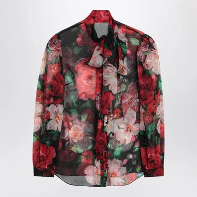 DOLCE & GABBANA DOLCE & GABBANA SHIRT WITH BOW IN CHIFFON WITH FLORAL PRINT
