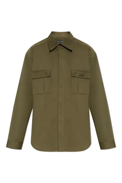 Dolce & Gabbana Shirt With Logo In Verde Militare