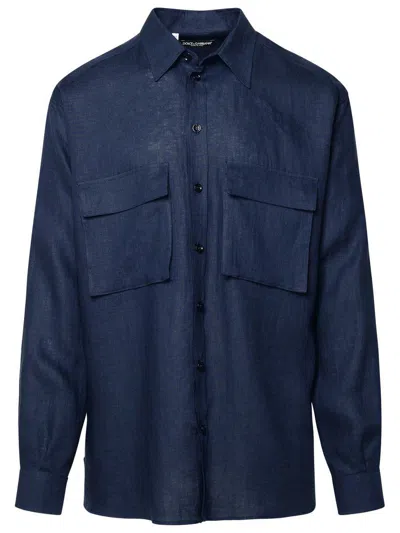 Dolce & Gabbana Button-up Linen Shirt In Blue