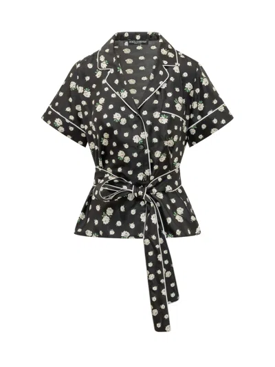 Dolce & Gabbana Shirt With Rever Collar And Belt In Multi