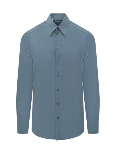 Dolce & Gabbana Shirt With Unique Collar And Button Closure In Blue