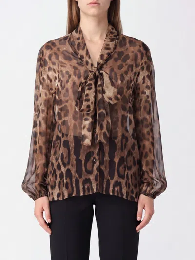 Dolce & Gabbana Leopard-print Silk Blouse In Brown
