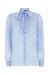 Dolce & Gabbana Silk Blend Shirt Featuring Bow Detail In Blue