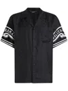 Dolce & Gabbana Black Shirt With Logo Print On The Sleeves In Silk Man