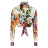 Dolce & Gabbana Multicolor Cropped Shirt With Tie Closure On The Front And All-over Floral Print In Cotton Woman
