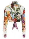 Dolce & Gabbana Multicolor Cropped Shirt With Tie Closure On The Front And All-over Floral Print In Cotton Woman