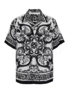 Dolce & Gabbana Maiolica Black And White Bowling Shirt With Cuban Collar And All-over Print In Silk Man In Black