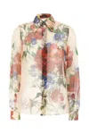 Dolce & Gabbana Bouquet Fantichi Sheer Chiffon Button-down Blouse In Pink