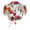 Dolce & Gabbana Anemone Floral Popeline Puff-sleeve Tie Crop Shirt
