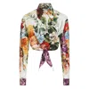 Dolce & Gabbana Multicolor Cropped Shirt With Tie Closure On The Front And All-over Floral Print In Cotton Woman In Multi