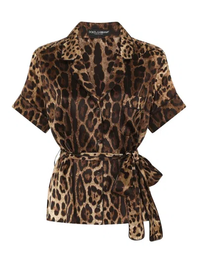 Dolce & Gabbana Stretch-silk Belted Shirt In Black