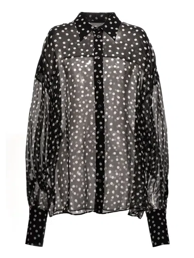 Dolce & Gabbana Polka-dot Sheer Chiffon Shirt In White