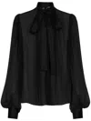 Dolce & Gabbana Casual Silk Crepe Bishop Sleeves Halterneck Top In Black