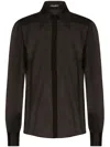 Dolce & Gabbana Silk Chiffon Shirt With Satin Details In Black