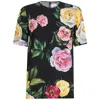 Dolce & Gabbana Peony And Rose Print Silk Charmeuse Blouse In Black