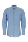 Dolce & Gabbana Long-sleeved Stretch Cotton Shirt In Blue