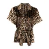 Dolce & Gabbana Belted Piped Leopard Print Silk-blend Satin Shirt In Animal Print