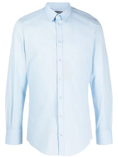 Dolce & Gabbana Blue Long-sleeve Cotton Shirt In Clear Blue