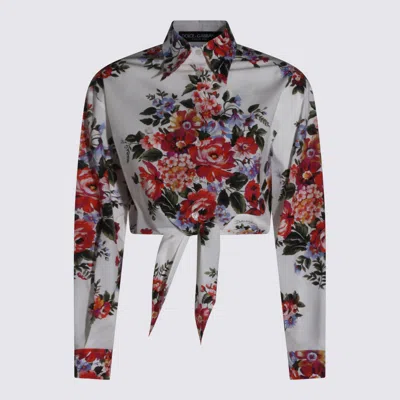 Dolce & Gabbana Cotton Shirt With A Bouquet Of Flowers Print Shirts White In Multi