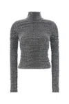 Dolce & Gabbana Ruched Sequin-embellished Lurex Turtleneck Blouse In Grey