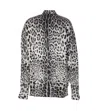 Dolce & Gabbana Grey Shirt With Leopard Print All-over And Logo Lettering In Grey