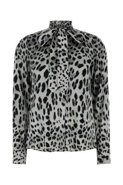 Dolce & Gabbana Leopard Printed Pussy-bow Charmeuse Shirt In Multicolor