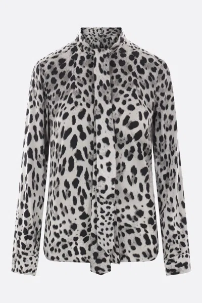 Dolce & Gabbana Leopard Printed Silk Satin Shirt In Multi