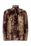Dolce & Gabbana Chiffon Shirt With Rose Print In Brown