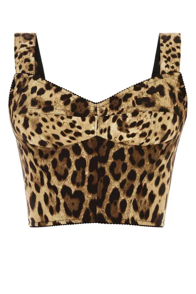 Dolce & Gabbana Printed Stretch Silk Blend Bodice In Brown
