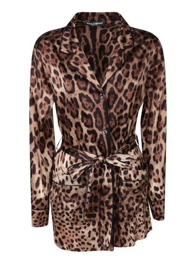 Dolce & Gabbana Leopard Print Pajama Shirt In Multi
