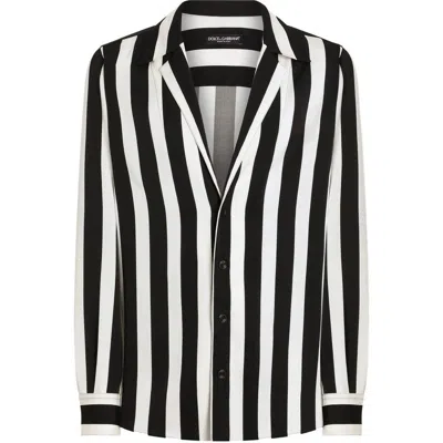 Dolce & Gabbana Striped Shirt With Long Sleeves And V-neck In Multicolor