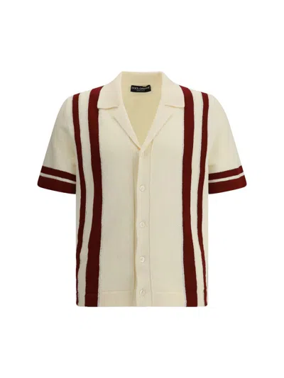 Dolce & Gabbana Camp-collar Striped Cotton-blend Polo Shirt In Multi