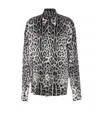 Dolce & Gabbana Grey Shirt With Leopard Print All-over And Logo Lettering In Silk Man In Animal Print