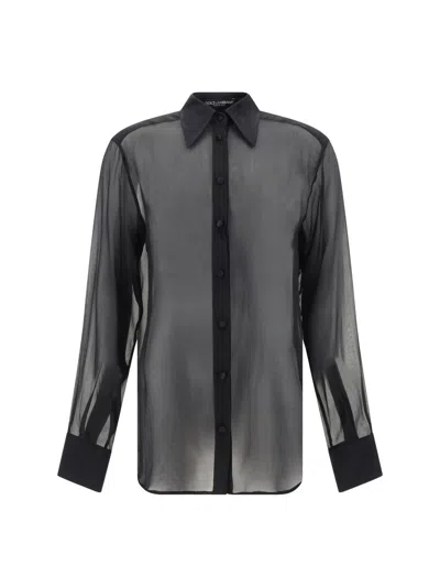 Dolce & Gabbana Black Stretch Silk Shirt In Nero