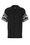 Dolce & Gabbana Black Shirt With Logo Print On The Sleeves In Silk Man In Nero