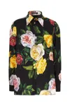 Dolce & Gabbana Multicolor Shirt With Oversize Pointed Collar And All-over Floral Motif In Silk Stretch Woman In Peonies Roses Fdo Black