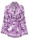 Dolce & Gabbana Waist Belted Collared Floral Sleeved Shirt In Purple
