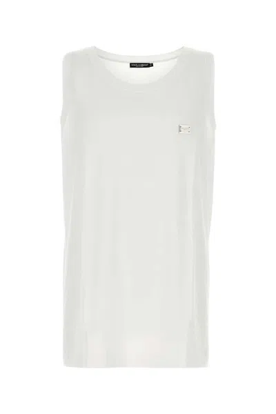 Dolce & Gabbana Sleeveless Cotton Crew Neck Tank Top In White