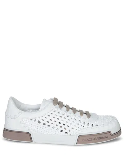 Dolce & Gabbana Woven White Lace-up Trainers With Textured Surface