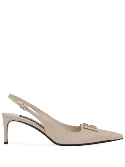 Dolce & Gabbana 60mm Logo-plaque Slingback Pumps In Neutrals