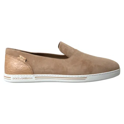 Pre-owned Dolce & Gabbana Shoes Beige Suede Caiman Men Loafers Slippers Eu45 /us12 1200usd