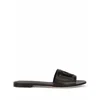 Dolce & Gabbana Black Leather Slides With Dg Logo In Black