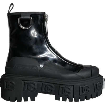 Pre-owned Dolce & Gabbana Shoes Black Leather Rubber Logo Ankle Boots Eu36 / Us5.5 1500usd