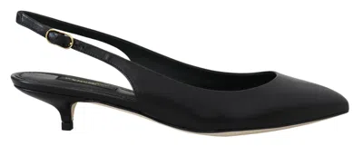Pre-owned Dolce & Gabbana Shoes Black Leather Slingbacks Heels Pumps Eu36.5 / Us6 Rrp $800