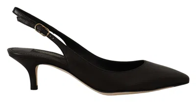 Pre-owned Dolce & Gabbana Shoes Black Leather Slingbacks Heels Pumps Eu37 / Us6.5 Rrp $800