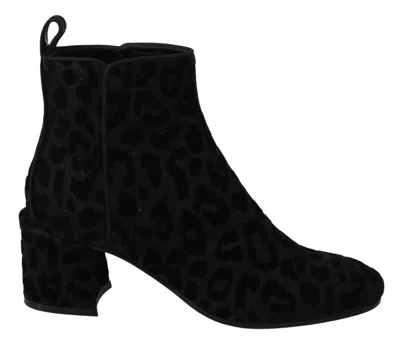 Pre-owned Dolce & Gabbana Shoes Black Leopard Short Boots Zipper Eu36.5 / Us6 Rrp $960
