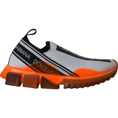Pre-owned Dolce & Gabbana Shoes Black White Orange Slip On Sorrento Sneakers Eu39 / Us8.5