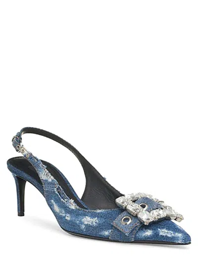 Dolce & Gabbana Dark Cobalt Cotton Sandals In Blue