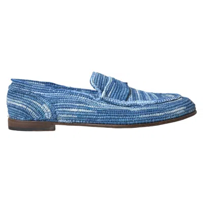 Pre-owned Dolce & Gabbana Shoes Blue Raffia Slip On Loafers Casual Eu43.5 / Us10.5 1000usd